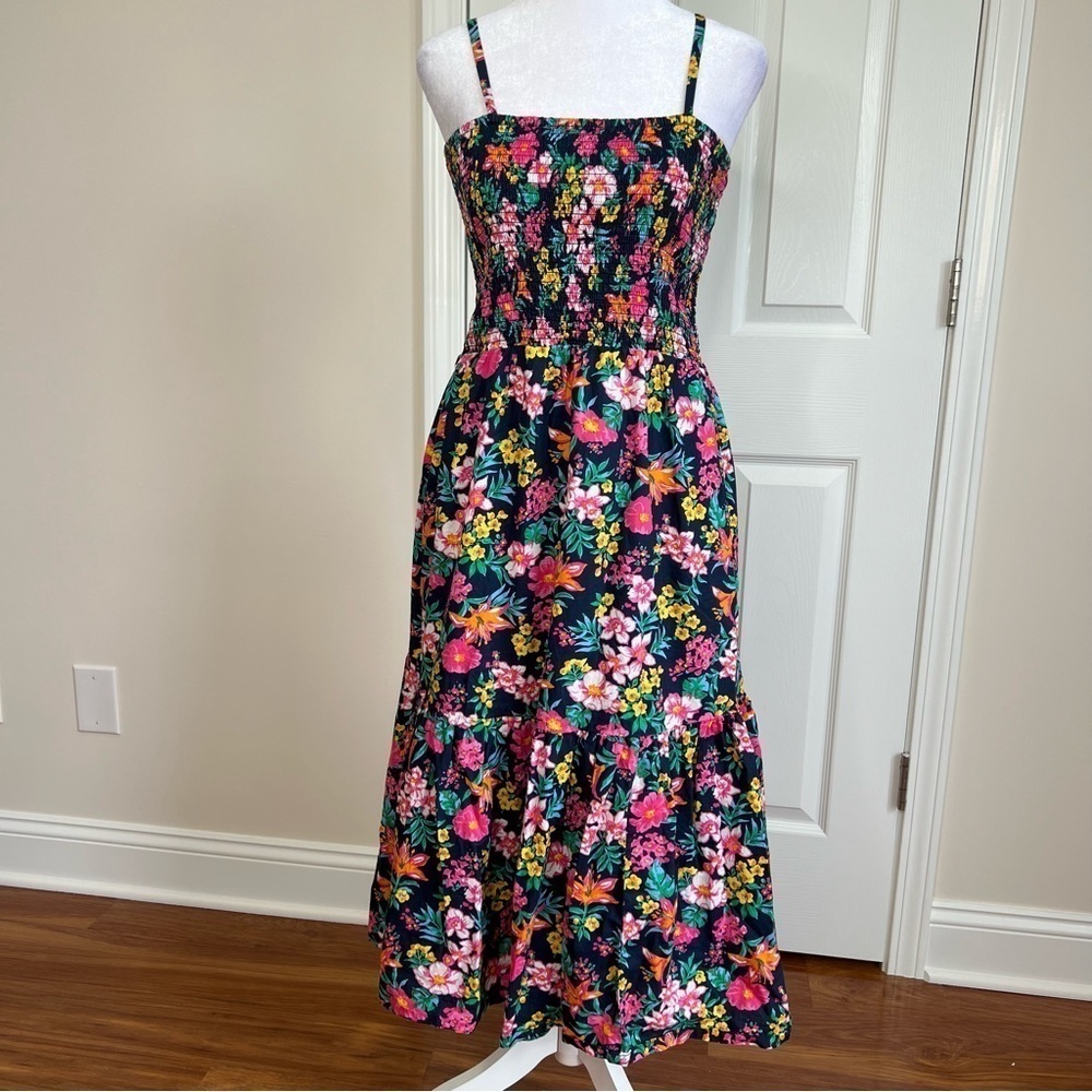 ! J. Crew Factory Smocked Tiered Floral MIDI Dress - Picture 3 of 14